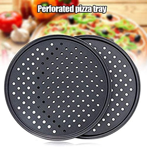 PDGJG Carbon Steel Non-stick Pizza Baking Pan Mesh Tray Plate Round Deep Dish Pizza Pan Tray Mould Bakeware Baking Tool (Size : 32cm)