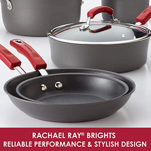 Rachael Ray - 87661 Rachael Ray Brights Hard Anodized Nonstick Cookware Pots and Pans Set, 12 Piece, Gray with Red Handles