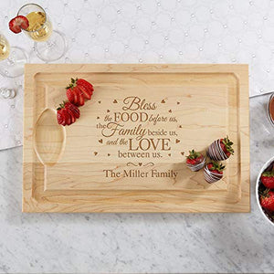 Let's Make Memories Personalized Maple Wood Cutting Board - Custom Bless This Food - Family Name Engraved on 12" W x 17" L x 3/4" H North American Maple - Made in USA