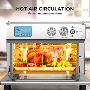 26.3 QT Extra Large Air Fryer Toaster Oven Combo, 21-in-1 Countertop Convection Toaster Oven for Pizza, Toast, Bake, Fry Meals, Desserts, Oil-less, Includes Baking Pan and Rack, Stainless Steel