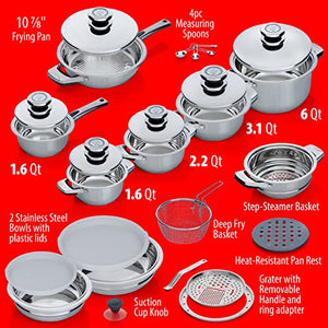 28pc 12-Element High-Quality, Heavy-Gauge Stainless Steel Cookware Set