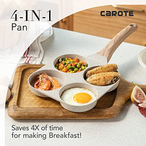 Carote Nonstick Granite Cookware Sets, 11 Pcs White Pots and Pans Set, Non Stick Stone Kitchen Cooking Set with Breakfast Egg Pan Omelet Pan (White Granite, Induction Cookware)