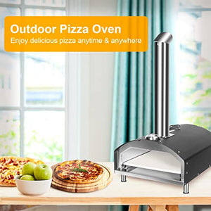 Outdoor Pizza Oven, Portable Hard Wood Pellet Pizza Oven, Stainless Steel Construction, with Pizza Stone, Scoop, Anti-Scald Glove, Pizza Oven Cover