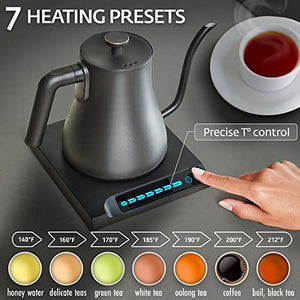 Small Water Kettle for Coffee & Tea, Gooseneck Electric Kettle Variable Temperature Control 7 Presets, Pour Over Kettle, Keep Warm, Fast Boil, Touch LED Panel, Automatic Shut Off, 100% Stainless Steel