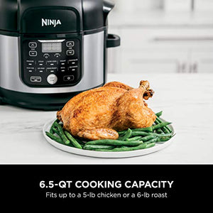 Ninja FD302 Foodi 11-in-1 Pro 6.5 qt. Pressure Cooker & Air Fryer that Steams, Slow Cooks, Sears, Sautés, Dehydrates & More, with 4.6 qt. Crisper Plate, Nesting Broil Rack & Recipe Book, Silver/Black