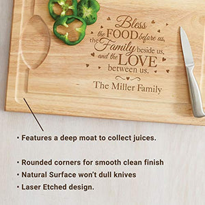 Let's Make Memories Personalized Maple Wood Cutting Board - Custom Bless This Food - Family Name Engraved on 12" W x 17" L x 3/4" H North American Maple - Made in USA