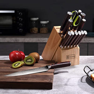 PAUDIN Kitchen Knife Block Set, 14 Pieces Knife Sets for Kitchen with Block, High Carbon German Stainless Steel and Pakkawood Handle Knife Set with Block, Sharp Kitchen Knife Sets with Block