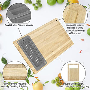 Bamboo Cutting Board Set with Juice Groove - Wood Cutting Boards for Kitchen, Wood Cutting Board Set, Kitchen Chopping Board for Meat Cheese and Vegetables (Grey)