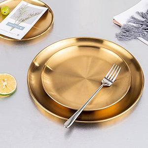 PDGJG Gold Stainless Steel Dinner Food Plates Dining Round Thicken Cake Coffee Fruit Tray Western Steak Kitchen Dishes Tools (Size : 30cm)