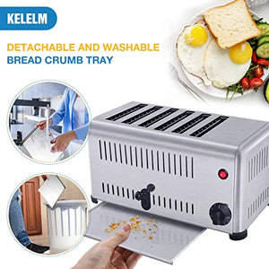 KELELM 6 Slice Toaster Stainless Steel,110V 1680W Upgrade Electric Commercial Bread Toaster Bagel Toaster 6 Slot Wide Metal Toaster Countertop Toaster with Tongs for Restaurant House Use