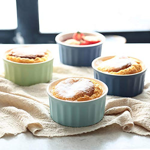 Inchoispace Ramekin Bowls 8PCS Souffle Dish for Baking, 5 Oz Oven Safe Porcelain Cup for Creme Brulee, Pudding, Custard, Ice Cream and Desserts