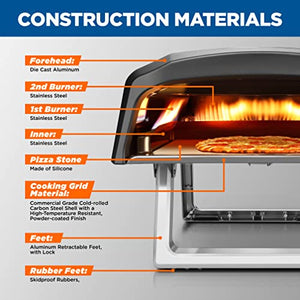 NutriChef NCPIZOVN Portable Outdoor Gas Oven-Foldable Feet, Adjustable Heat Control Dial, Includes Burner, Stone & Regulator w/Hose, Cooks 12" Pizza in 60 Seconds