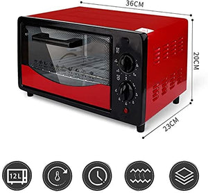 QIAOXINGXING 12L Mini Small Oven Multi-Cooker Electric Oven, Adjustable Temperature Control, 60 Min Timer Auto Shut Off, Suitable for Home Kitchen Countertop Oven (Color : Red)