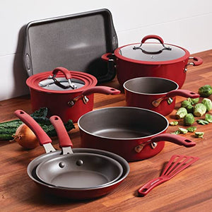 Rachael Ray Cook + Create Nonstick Cookware/Pots and Pan Set, 10 Piece, Red