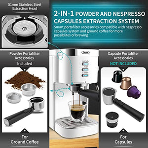 Gevi Espresso Machine 20 Bar Fast Heating Automatic White Espresso Machine with Milk Frother Cappuccino Maker for Espresso, Latte, Macchiato, 1.2L Water Tank, 1350W, White
