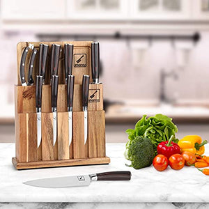 imarku Knife Set with Block, Cutting Board and Cleaver - Stainless Steel Kitchen Knife Set with Sharpener - Chef Knife Sets for Kitchen with Block - Set of 11