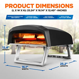 NutriChef NCPIZOVN Portable Outdoor Gas Oven-Foldable Feet, Adjustable Heat Control Dial, Includes Burner, Stone & Regulator w/Hose, Cooks 12" Pizza in 60 Seconds
