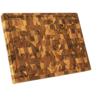Large End Grain Teak Wood Cutting Board - Juice Groove, Reversible, Hand Grips (20"L x 15"W x 1.5"T)