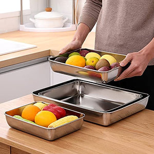 PDGJG Stainless Steel Rectangular Food Trays Barbecue Fruit Bread Storage Plate Kitchen Steamed Deep Pans Dish Bakeware Baking Tools (Size : 36x28.5x6cm)