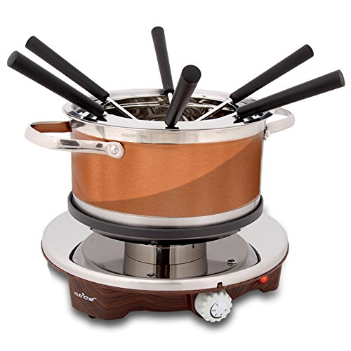 Electric Chocolate Fondue Maker Set - 1000W Warmer Machine Kit 1 Quart Nonstick Stainless Steel Melting Pot w/LED Light, 6 Dipping Forks, Melts Cheese Chocolate Candy Sauce Dip - NutriChef PKFNMK25