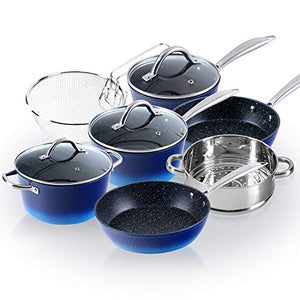 Kitchen Academy 15 Piece Nonstick Granite-Coated Cookware Set Suitable for All Stove Including, Dishwasher Safe - Blue