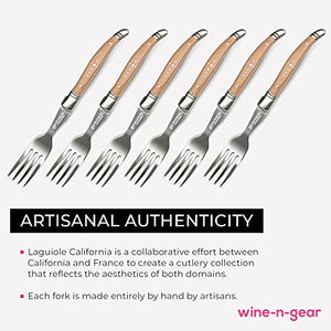 Laguiole California Fork Set - 6 Piece Naturalwood Set - Ergonomic Handles - Stored in a California Oakwood Gift Box - Stainless Steel - Kitchen and Dinnerware