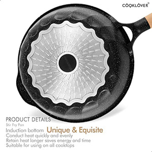 Nonstick Stackable Cookware Set with Cooking Utensils 13 Piece & Nonstick Stir Frying Pan 9.5 Inch - Black