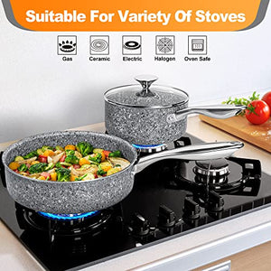 MICHELANGELO Pots and Pans Set 15 Piece, Ultra Nonstick Kitchen Cookware Sets with Stone-Derived Coating, Stone Cookware Set with Untinsle Set & Stone Cookware Set 10 Piece