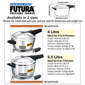 Hawkins-Futura F-56 Futura Induction Compatible Pressure Cooker, 5.5-Liter, Stainless Steel
