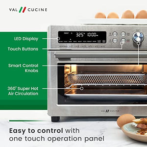 VAL CUCINE 10-in-1 Smart Air Fryer - Extra-Large Convection Countertop Toaster Oven - Brushed Stainless Steel Finish - 26.3 QT/25 L