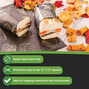 12 Inch Deli Papers, 200 Bon Appetit Sandwich Wrapping Papers - Greaseproof, Microwave-Safe, Black Kraft Paper Food Basket Liners, For Restaurants, Picnics, Parties, Or Barbecues - Restaurantware