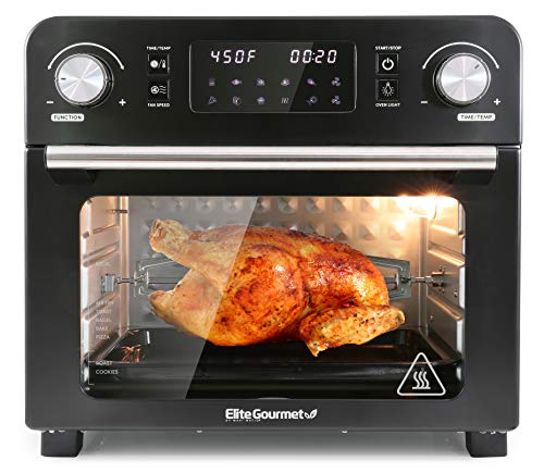 Elite Gourmet EAF9310 Digital Programmable Fryer Oven, Oil-Less Convection Oven Extra Large 24.5 Quart Capacity, fits 12" pizza, Grill, Bake, Roast, Air Fry, 1700-Watts, Black