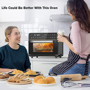 Air Fryer Oven, 12 in 1 Air Fryer Toaster Oven with Digital Touchscreen, 1800W Convection Oven Countertop Combo with 26.3 QT/25L Large Capacity, Oil-free, Easy Cooking, 5 Accessories, Black