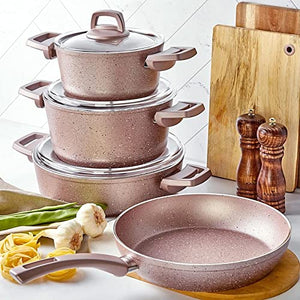 KLHHG 7 Piece Cookware Set Rose Color Kitchen Supplies Handy Non-Stick Frying Pan Cookware