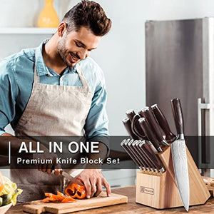 PAUDIN Knife Set, 14 Pieces Kitchen Knife Set, Ultra Sharp High Carbon Stainless Steel Knife Set for Kitchen with Block, Chef Knife set with Honing Steel, Kitchen Scissors and 6 Pcs Steak Knives