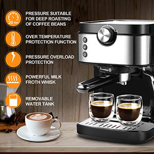 Espresso Machine Coffee Machine With Foaming Milk Frother Wand 15 Bar, High Performance 1300W For Espresso, Cappuccino, Latte, Machiato, For Home Barista, No-Leaking 900ml Removable Water Tank Coffee Maker