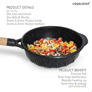 Non-Stick Induction Cookware Set -15-Piece & 9.5inch Induction Stir Fry Pan with Cooking Utensils