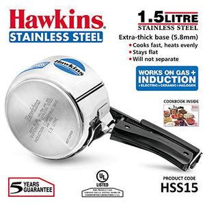 Hawkins Stainless Steel Pressure Cooker, 1.5 Liter, Silver