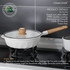 Nonstick Frying Pan Induction Sauté Pan with Lid Pack-2 - 9.5 inch&11 inch- White