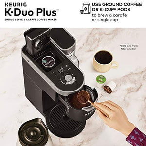 Keurig K-Duo Plus Coffee Maker, Single Serve and 12-Cup Carafe Drip Coffee Brewer, Black + Starbucks K-Cup Coffee Pods — Blonde, Medium & Dark Roast Variety — 1 Box (40 Pods Total)