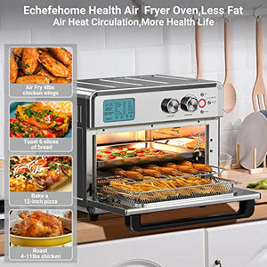 Echefehome 21-IN-1 Air Fryer Toaster Oven, 26.5QT Large Capacity Air Oven 1800W Multifunction Countertop Oven With Accessories &Recipe For Bake Air Fry Roast Toast Pizza Dehydrate,Stainless Steel Case