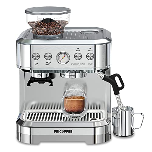 Espresso Maker Fricoffee Espresso Machine with Grinder 15 Bar Cappuccino Machine Semi Coffee Espresso Machine with Steam Wand