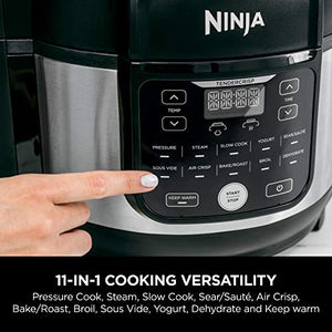 Ninja FD302 Foodi 11-in-1 Pro 6.5 qt. Pressure Cooker & Air Fryer that Steams, Slow Cooks, Sears, Sautés, Dehydrates & More, with 4.6 qt. Crisper Plate, Nesting Broil Rack & Recipe Book, Silver/Black
