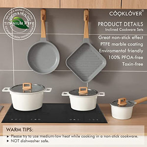 Non-stick induction cookware set -pack -15-Grey white & 11inch Nonstick induction stir fry pan with cooking utensils