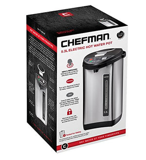 Chefman Electric Hot Water Pot Urn w/ Auto & Manual Dispense Buttons, Safety Lock, Instant Heating for Coffee & Tea, Auto-Shutoff/Boil Dry Protection, Insulated Stainless Steel, 5.3L/5.6 Qt/30+ Cups
