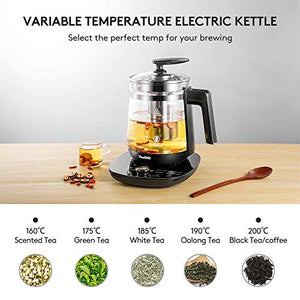 ICOOKPOT Electric Kettle Temperature Control Glass Tea Kettle Programmable Control Tea Pot, 2 Liter Stainless Steel Tea Maker & Coffee Kettle with Tea Infuser, Egg Cooker and Yogurt Box, BLACK