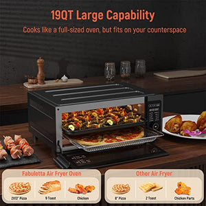 Air Fryer Toaster Oven Combo - Fabuletta 10-in-1 Countertop Convection Oven 1800W, Oil-Less Air Fryer Oven Fit 13" Pizza, 9 Slices Toast, 5 Accessories, Dehydrate, Reheat, Pizza, Toast, Bake , Black