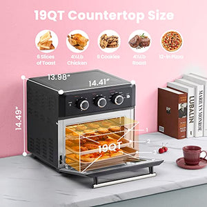 COMFEE' Retro Air Fry Toaster Oven, 7-in-1, 1500W, 19QT Capacity, 6 Slice, Air Fry, Rotisseries, Warm, Broil, Toast, Bake, Convection Bake, Black, Perfect for Countertop
