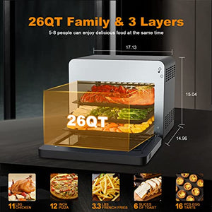 Geek Chef Air Fryer Toaster Oven, 50-in-1 Steam Countertop Convection Oven, 26QT Extra Large Capacity, Fit 12" Pizza, 6 Slices Toast, Rotisserie and Dehydrate