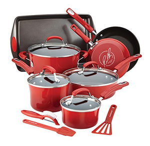 Rachael Ray Hard Enamel Nonstick Cookware Set, 14-pc - Red